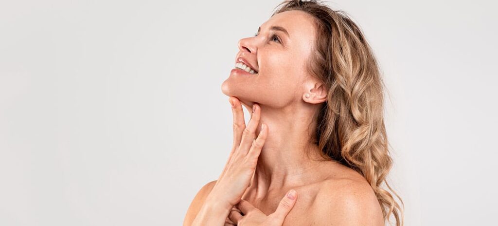 woman after getting both a facelift and neck lift in New Jersey